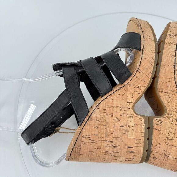 Born Bernese Womens Sandal Size 10 Black Leather Wedge Heel Open Toe Retro Caged - Picture 10 of 16